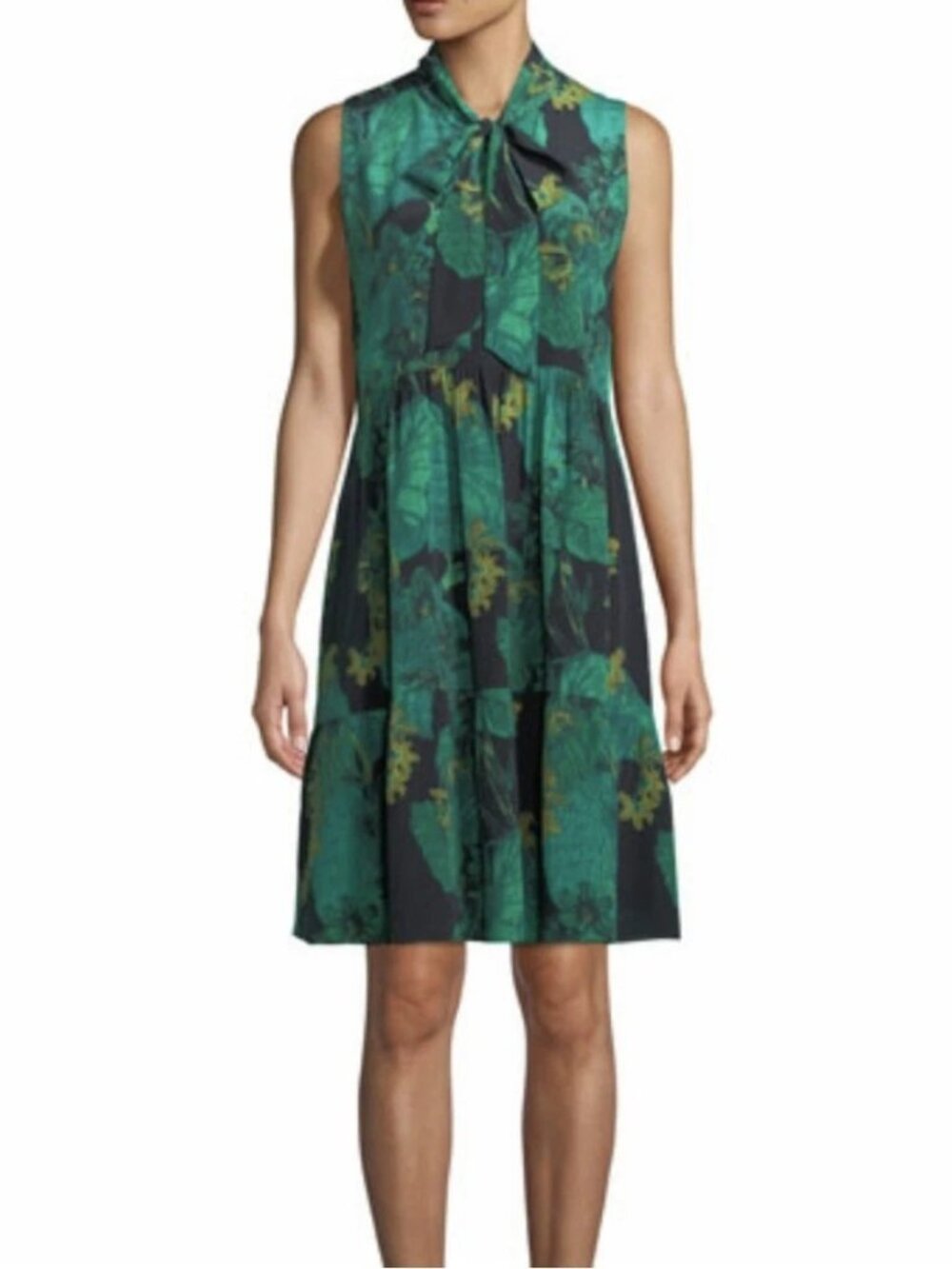 KOBI HALPERIN Green Leaf Silk "Rosie" Sleeveless Dress Sz S